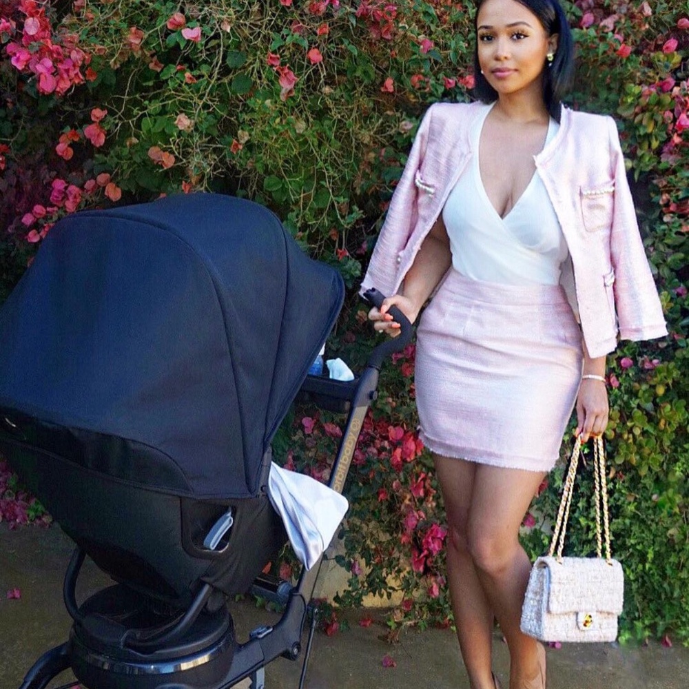 Elegant Tweed blush Jacket Coat Top and Skirt Set